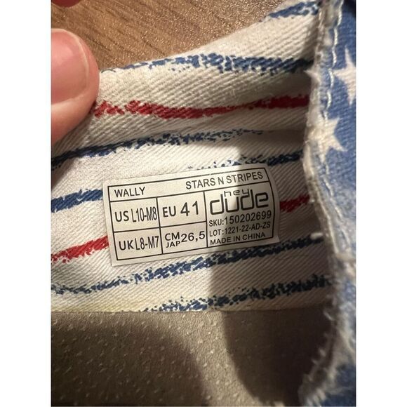 Hey Dude Stars N Stripes Wally Shoes Flaws -Men’s 8 Woman’s 10 - Picture 15 of 15